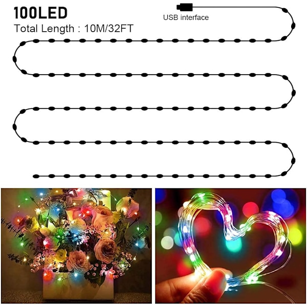 Batteridrivna LED-slingor med silvertråd, RGB färgskiftande portabel dekor med vattentät design för inom- och utomhusbruk (10M)