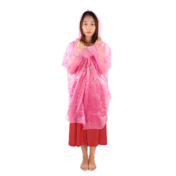 5 st Engångs Utomhus Camping Transparent Regnrock Färgglad Regnkappa (Rosa)