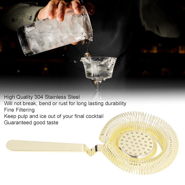 Barsi Strainer Fin Filter Professionel Rustfrit Stål Cocktail Strainer til Bartending Restaurant Fest Guld