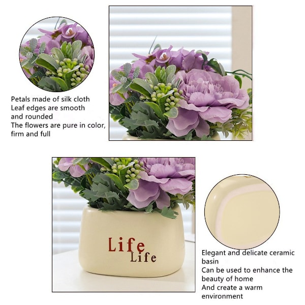 Kunstige kunstige blomster, kunstige grønne planter, potteplanter