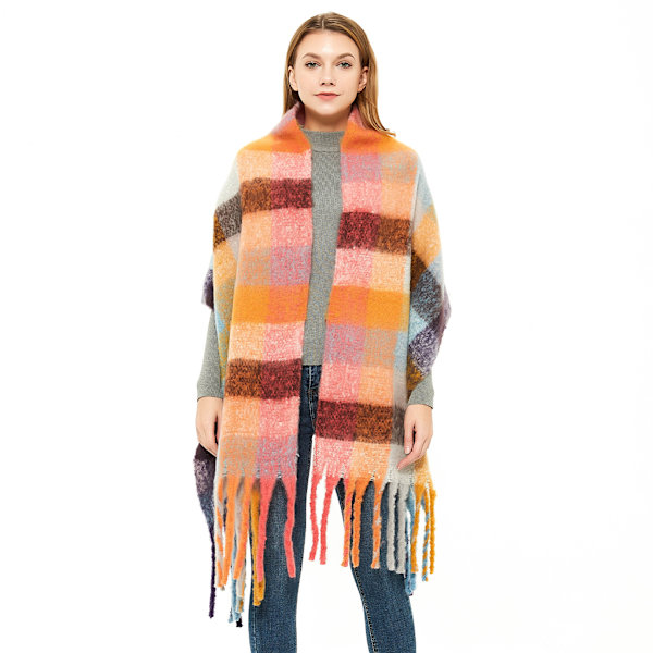 Kvindes Cashmere Stor Farvet Ternet Sjal Vinter Varmt Wrap