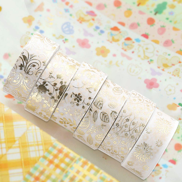 Blommigt guld Washi-tejpset 12 rullar   Maskeringstejp dekorativ