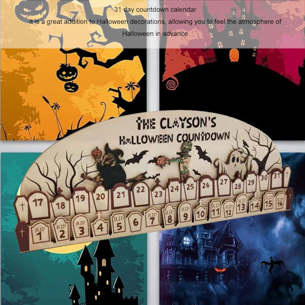Spöklik Halloween Adventskalender, Genial Design Nedräkningskalender i Trä med Mjuk Form, Exceptionellt Hantverk för Klassrumsdekor