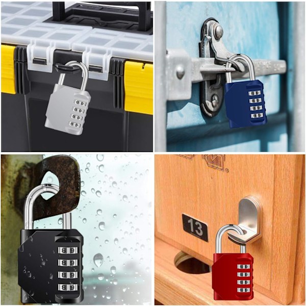 Väderbeständig Design 4-siffrig Kombinationslås, Återställningsbart För Förbättrad Säkerhet, Bekvämt Portabelt Robust Zinklegeringshänglås, Svart, 2-pack