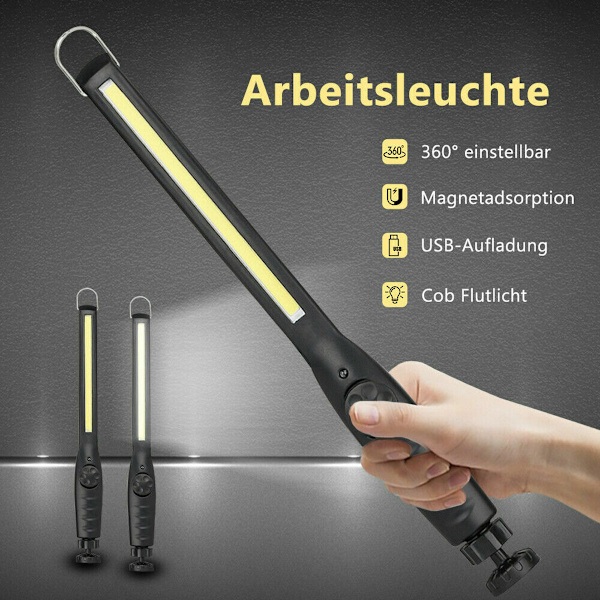 2x COB LED KFZ Arbejdslys Batteri Magnet Værkstedslampe Håndlampe Stablampe USB