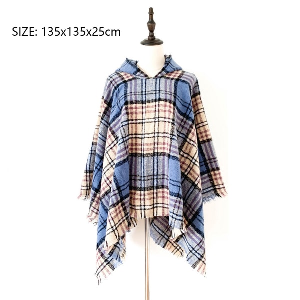 Dame Plaid Hetteskjerf Kappe Teppe Poncho Hetteskjerf