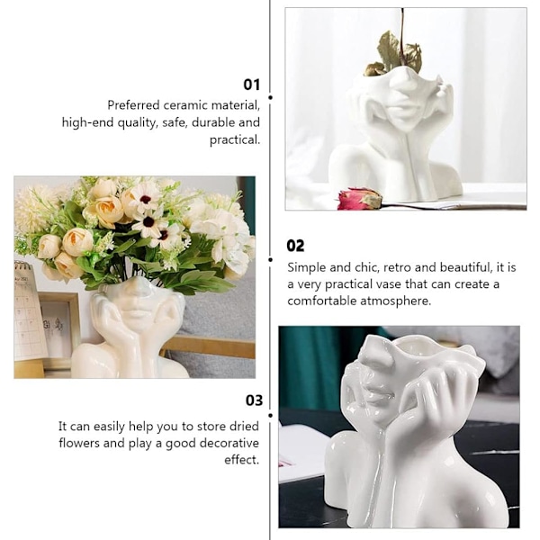 Handgjord Keramik, Modern Bondgårdsstil Blomvas Med Vit Keramisk Finish, Stilfull Heminredning För Kontor Eller Vardagsrum, Perfekt Presentalternativ