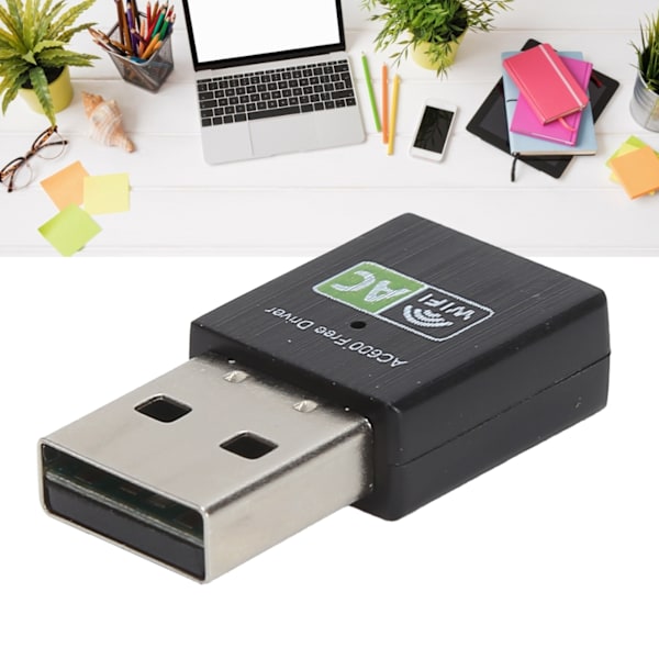 Wifi-adapter USB-mottaker Ethernet 600 Mbps 2,4 GHz 5 GHz Dobbelt bånd Trådløst nettverkskort Svart