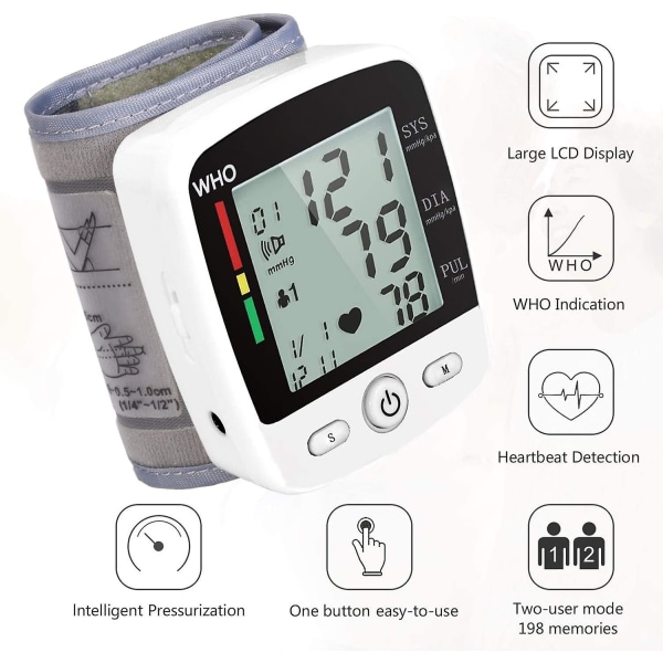 Handledsblodtrycksmätare, automatisk digitalt blodtrycksmätare C