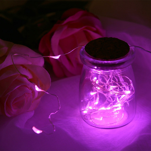 USB Koppartråd LED Ljusslinga Festlig Ljusdekoration med Fjärrkontroll Rosa 3 Meter