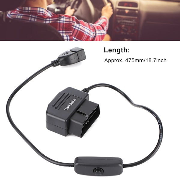 18,7 tum OBD2 USB-strömkabel 16-stiftskontaktladdare för bil GPS DVR-kamera