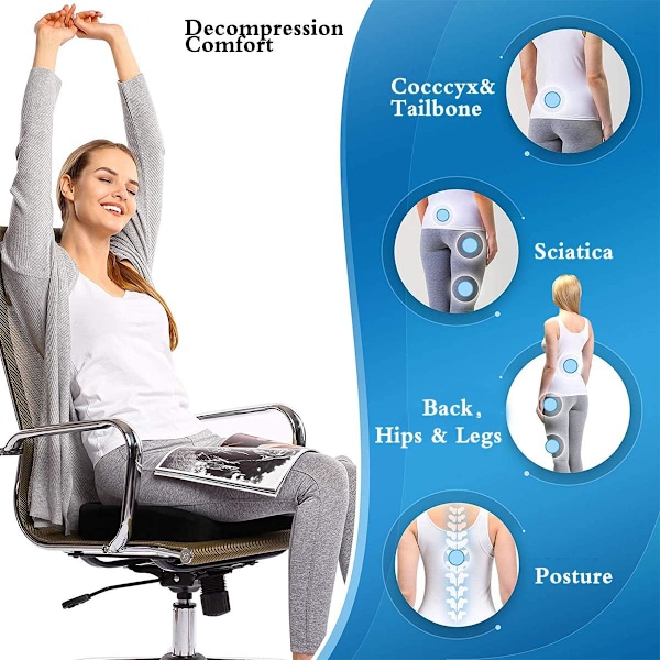 Ortopedisk design med memory foam, bekväm sittdyna med andningsbart tyg för anpassningsbart stöd och tryckavlastning, ergonomisk sittkudde med långsam återgång