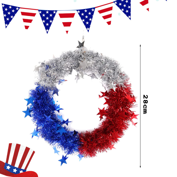 Patriotiska kransar dörrkransar, Independence Day Tinsel Wreath