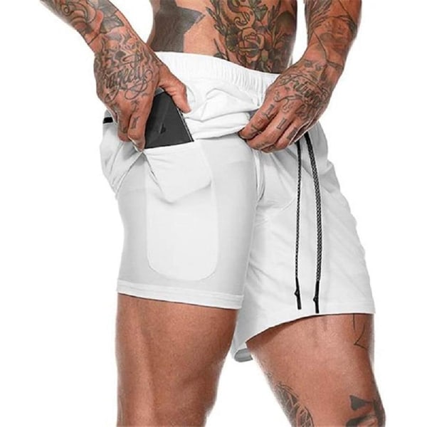 Treningshorts for menn, 2-i-1, lett, for løping, trening, gym og yoga