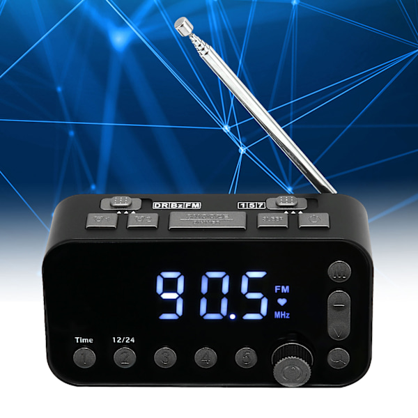 DABA1 Kello FM-radio Dual USB -latausportilla LCD-näyttö Taustavalon säädettävä äänenvoimakkuus Herätyskello Radio