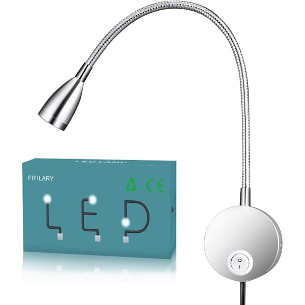 Mångsidig läslampa med LED-sänglampor, flexibel hals för väggmontering, varmt mjukt ljus, steglös dimning, touch-brytare, ögonskydd