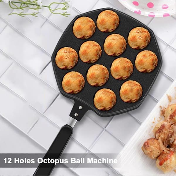 Takoyaki Grillpande Plade 12 Huller Non-Stick Madlavningsgrill Bagepande Blækspruttebold Bageplade til Blækspruttebolde Pandekager