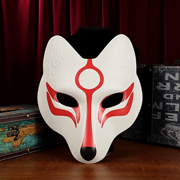 Revmaske Japansk Kabuki Kitsune Masker PU Masker for Menn Kvinner