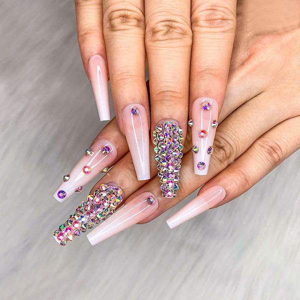 24 st fransk naken vit ballerina diamant lång blank kista
