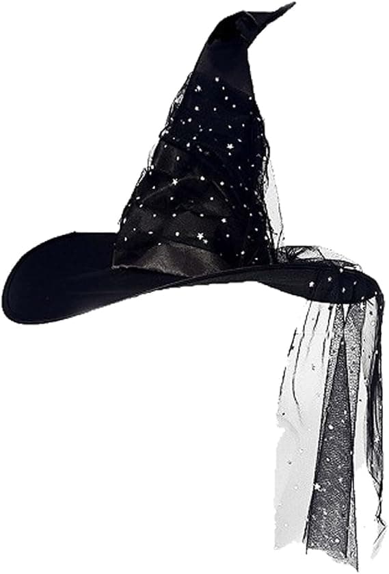 Halloween COS Trollkarl/Häxhatt, Maskeradbal och Rollspelsfester, Stjärnmönstrad Tyllhäxhatt
