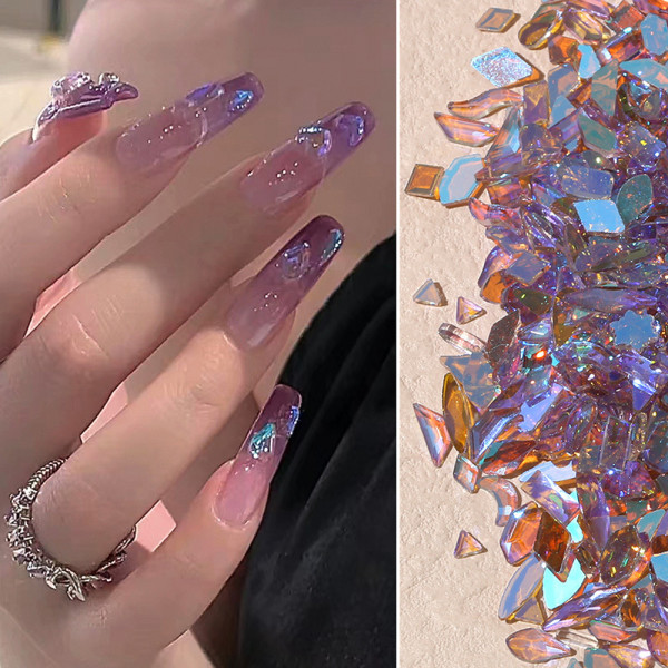 Diverse nagelkristaller med platt rygg, ädelstenar, för nagelkonstdesign Aurora Blue