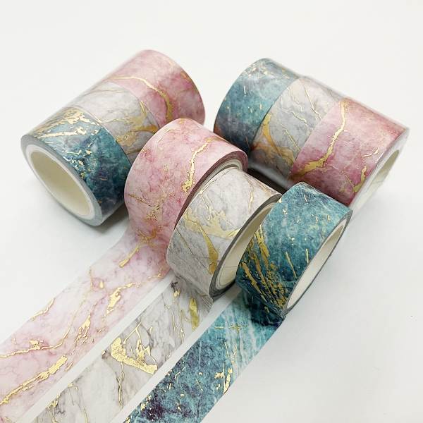 Washi-tejp - Marmortextur Washi-maskeringstejpsats med guld