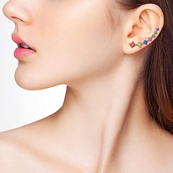 Blingsohrmanschett 7 Kristaller 925 Sterling Silver Hypoallergen