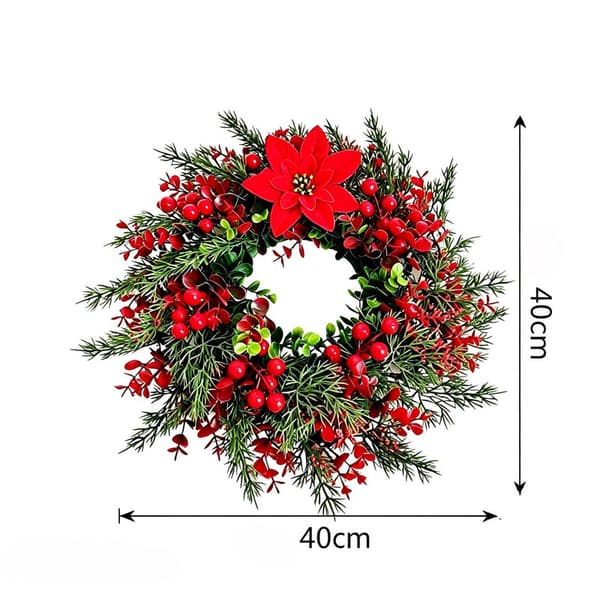 40 cm julkrans med konstgjorda blommor och festlig atmosfär