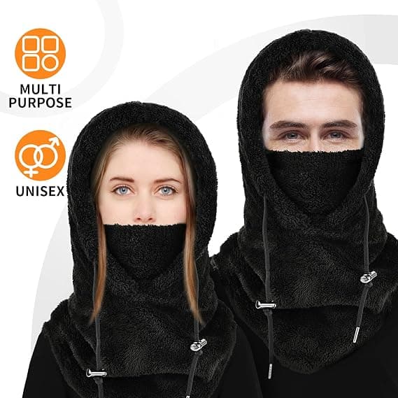 Sort ét-delt skihue multifunktionel uldmaske, egnet til c
