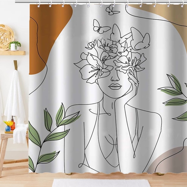 Abstrakt Kvinne Dusjforheng 72Wx72H Minimalistisk Moderne Blomst