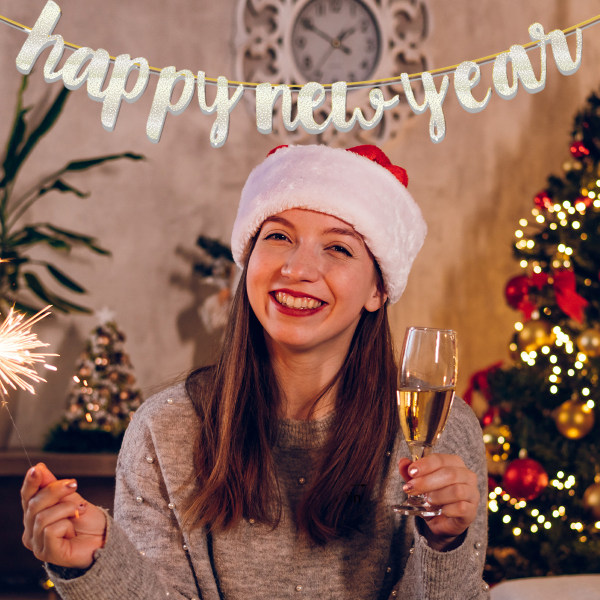 Nyårsbanderoll 2024, Happy New Year Bunting Banner med