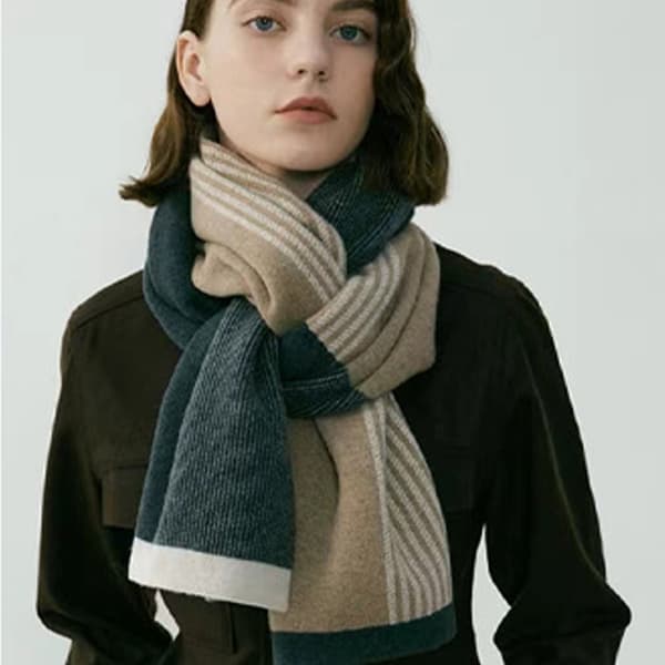 Retro eleganta linjer herr och dam par vinter termisk stickad halsduk Dark Green
