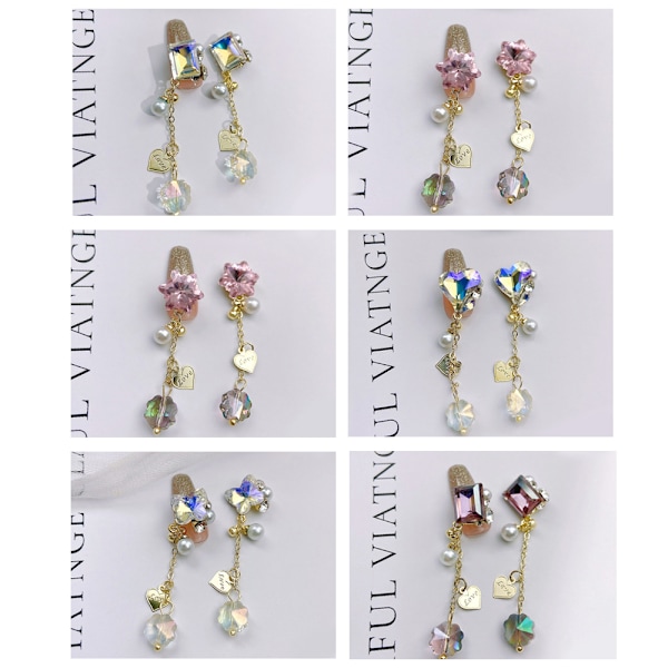 8 stk. Neglecharms Metal Alloy 3D Neglediamanter Rhinestone Krystal Neglesøm Manicure Smykker til Håndværk DIY Neglekunst Vedhæng