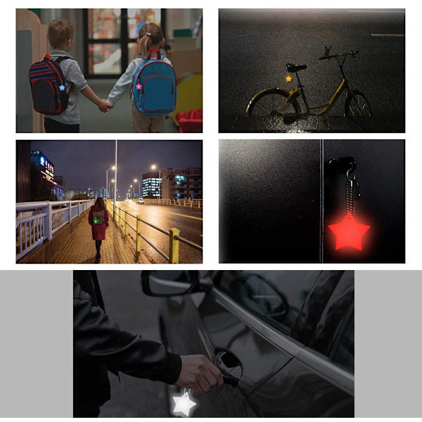 Säkerhetsreflektorhänge, söt ljussäkerhetsreflektorhänge, stjärnsäkerhetsreflektor, barnreflexhänge för skolväska, ryggsäck, cykling,