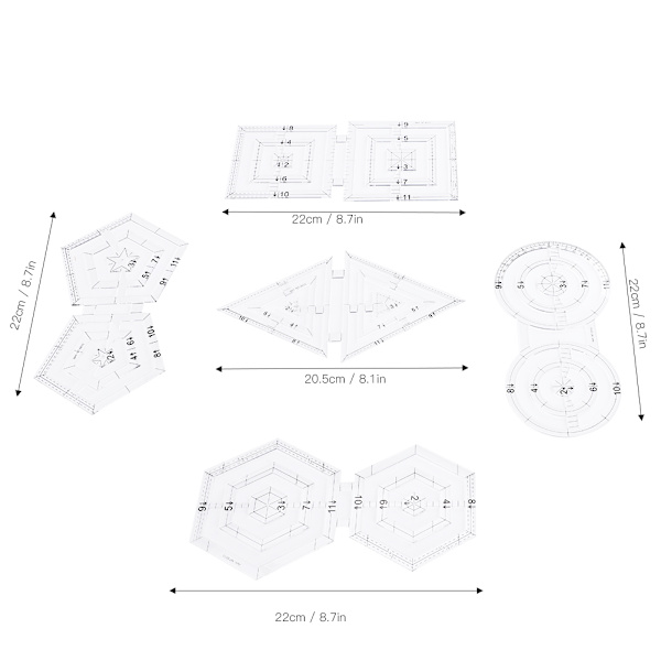5 kpl Patch-Work -viivainten setti DIY manuaalinen kaksinkertainen pyöreä Pentagon Hex Triangle ompelutyökalu