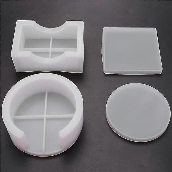 Coaster Resin Forme Sæt Silikone Coaster Opbevaringsboks Form I Rektangel Rund Epoxy Støbeform Til