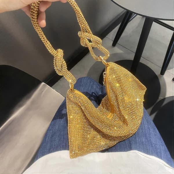 Bling Rhinestone-väskor för kvinnor, chic glittrig aftonväska, Hobo-väska, glänsande silver clutch silver