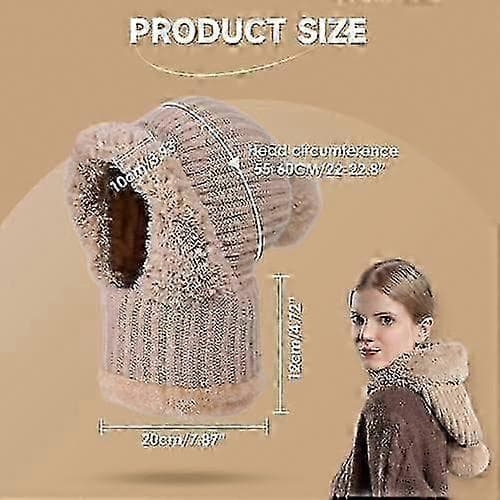 Vindtät och varm stickad vintermössa med fleecefoder för kvinnor med halsvärmare, balaklava-snood 5 5