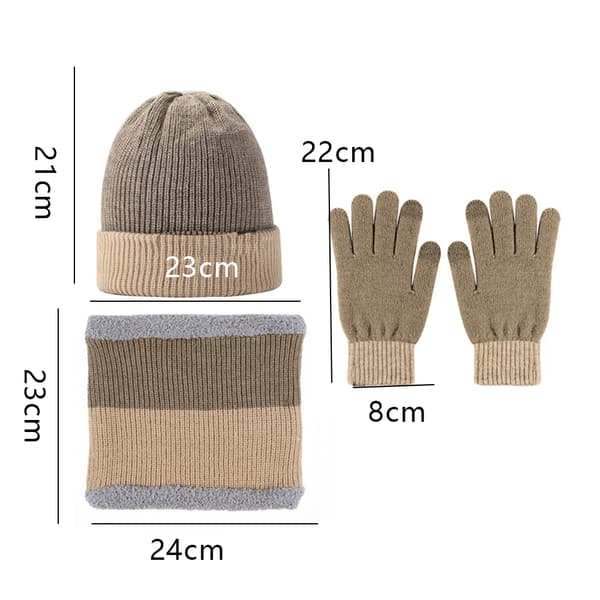Vintermössa, halsduk och pekskärmshandskar för män och kvinnor Camel+beige