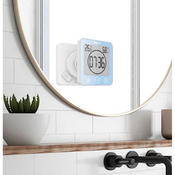 Multifunktionell Timer, Vattentät Pekskärmstimer, Temperatur- och Luftfuktighetsdisplay, Enkel Installation för Badrum, Dusch, Kök (Stor Skärm)
