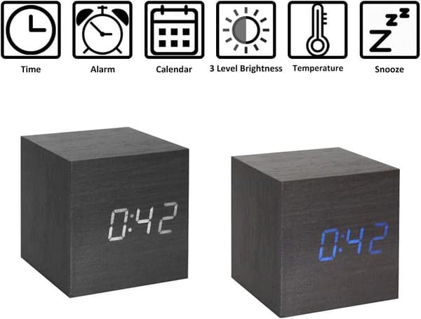 Puinen herätyskello - Mini digitaalinen LED-kello lämpötila-ajalla
