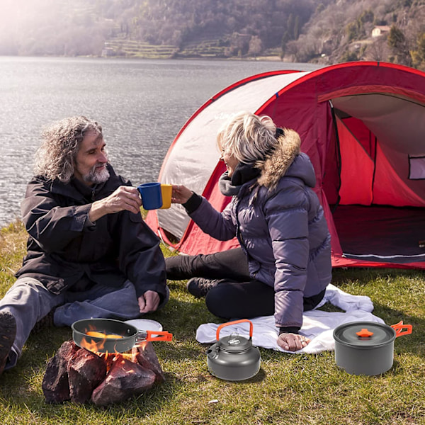 Bärbart Campingköksset, Livsmedelsklassad Aluminiumlegering Kokkärl, Giftfritt & Snabb Värmeledning, Perfekt För 1-2 Personers Utomhusaktiviteter