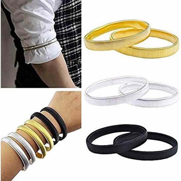 3 par anti-halk ärmhållare, ärmhållare, elastiska metallarmband för långärmade skjortor, för fixering av långa ärmar, för servitörer, kvinnor och