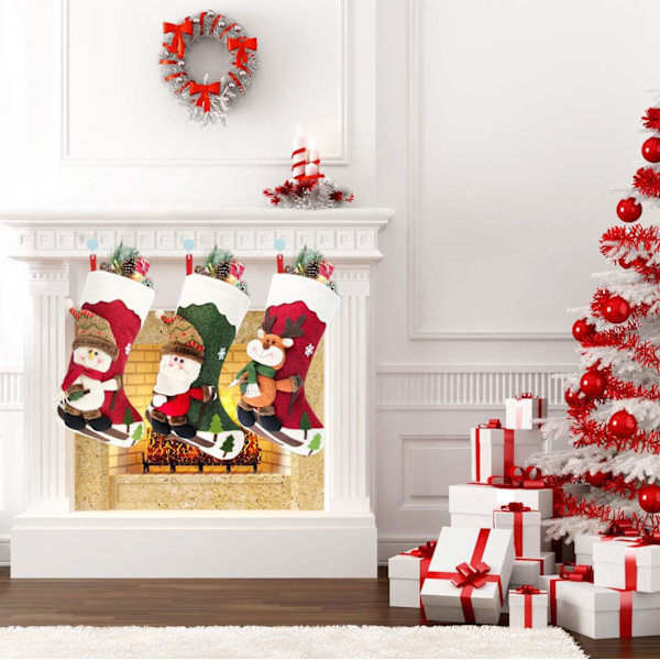 Festlige julestrømper, store julestrømper for juledekorasjon, solid stoff av høy kvalitet, personlige julegaver til familie og barn, gjenbrukbare