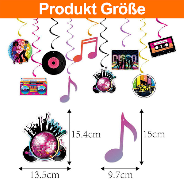 27-delad disco retro spiralhänge - 9 papperskort + 9 enkla spiraler + 9 dubbla spiraler
