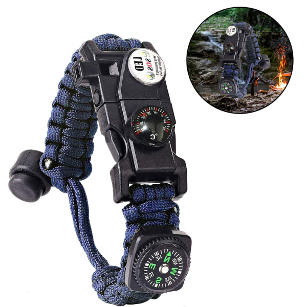 Survival Paracord Armband 7-i-1 taktiskt armband - nödsituation Blue