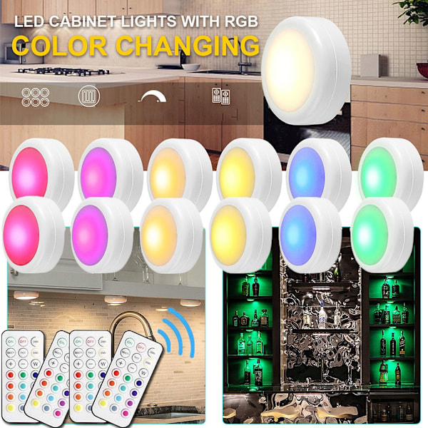 Färgskiftande LED Trådlös Bänkbelysning, Minnesfunktion & Touch Dimbar RGBW Trycklampa För Flera Platser (RGB 16 Färger), Magnetisk