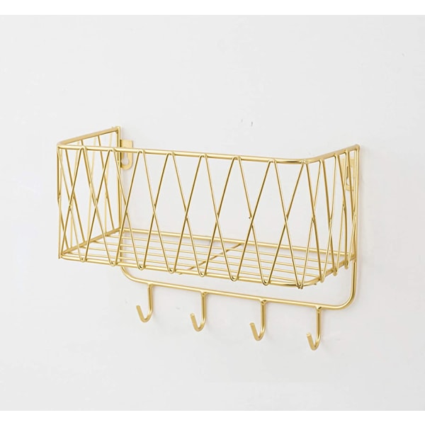 Vegg hylle Flytende hylle med metallgitter, Vegg hylle med