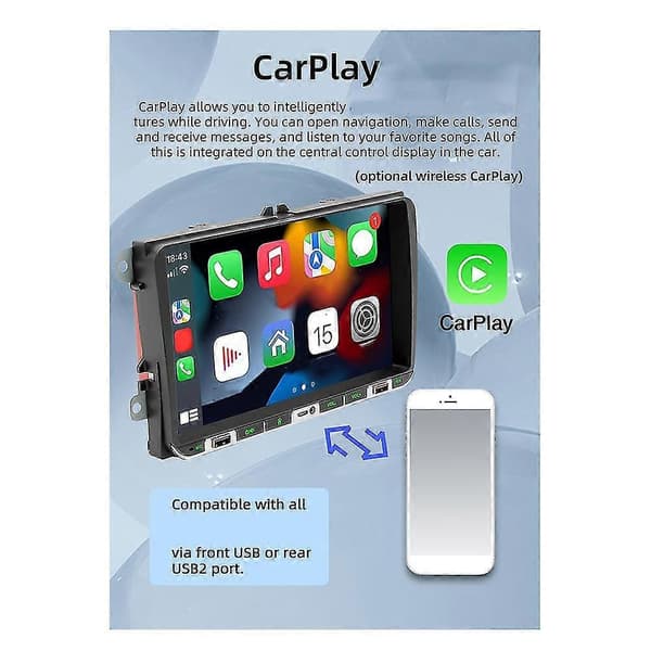 2 Din 9 tommer Carplay Radio Bil Tann Mp5 Spiller Android-auto Tf Usb Fm Mottaker 2usb Lader