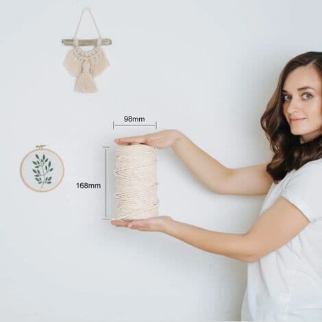 3 mm x 200 m Naturlig Macramé Snor, Macramé Garn Bomuldssnor til Macramé, Macramé Snor DIY Håndarbejde til Vægophæng Bøjle til